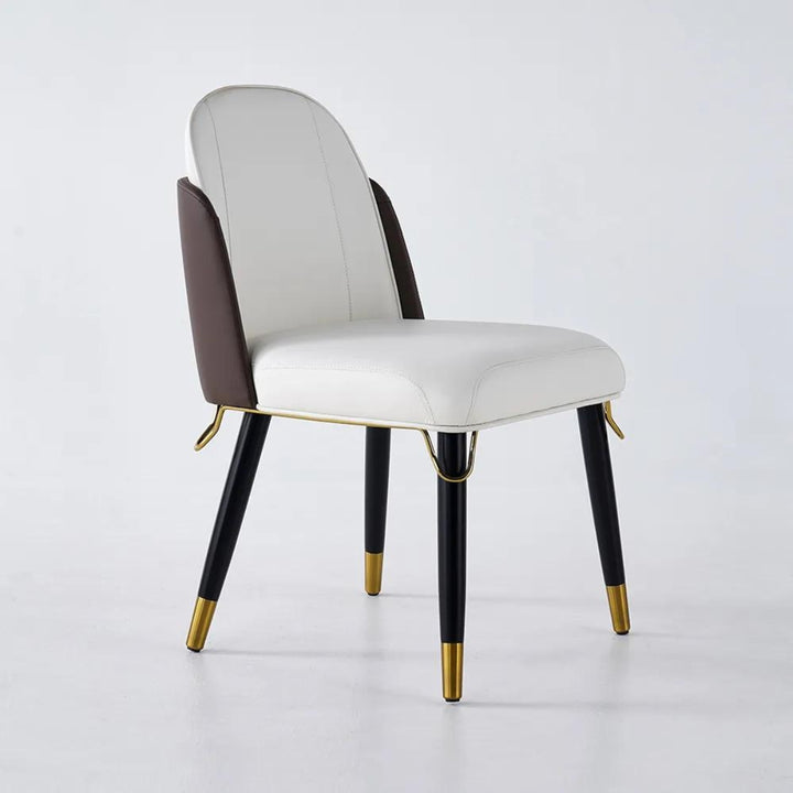 Side view of modern beige and black dining room chairs – sleek and contemporary design