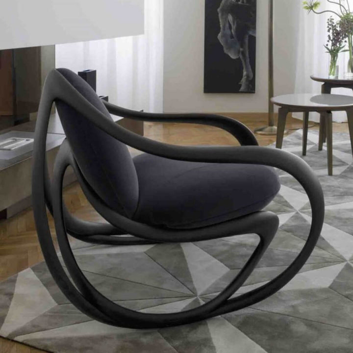 Back side view of black Move rocking chair in Australia showcasing sleek and modern design