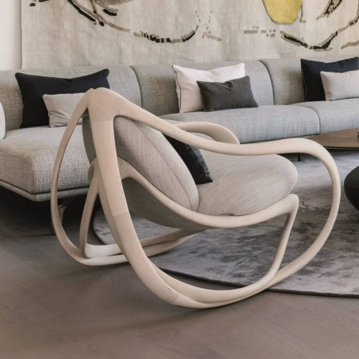 Back view of Move rocking chair showcasing elegant curves and modern design