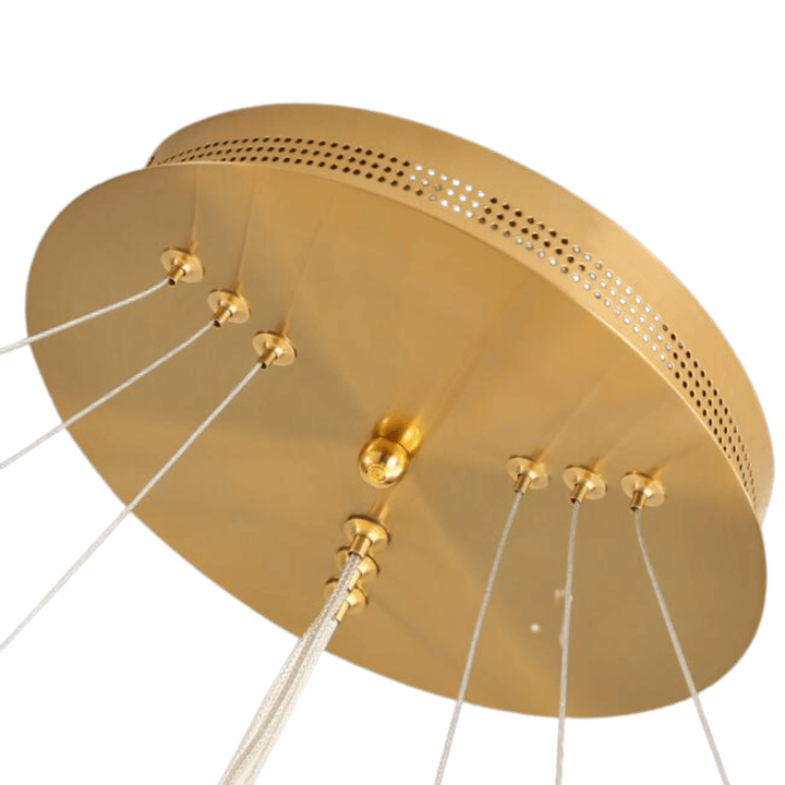 Wall base view of multi-ring LED chandelier light in Australia – sturdy mounting with sleek design