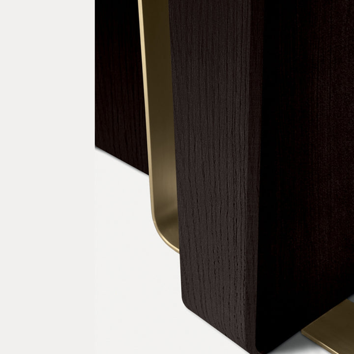 Side detail view of steel dining table in Australia, highlighting sleek frame and fine finish