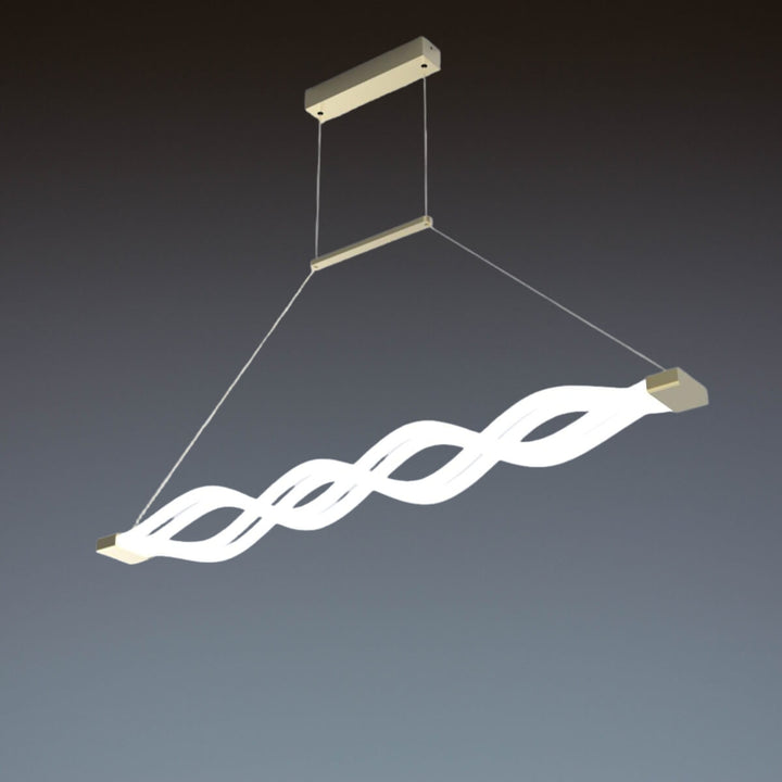 Bottom view of Ribbon Light LED gold chandelier in elegant Australian interior – intricate design with warm illumination