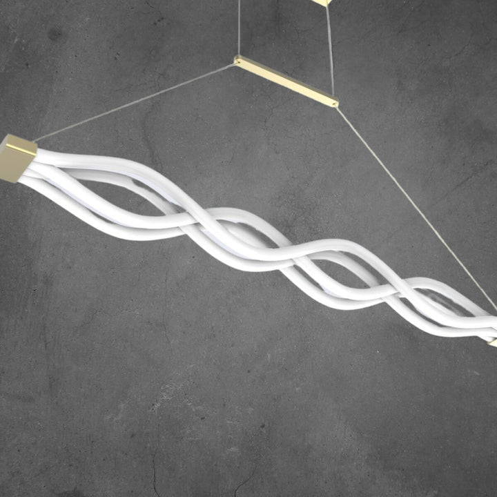 Bottom view of Ribbon Light LED gold chandelier in elegant Australian interior – intricate design with warm illumination