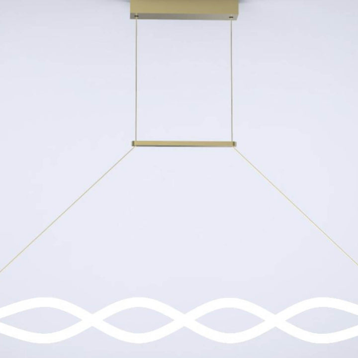 Front view of Ribbon Light LED gold chandelier in elegant Australian interior – modern and luxurious design