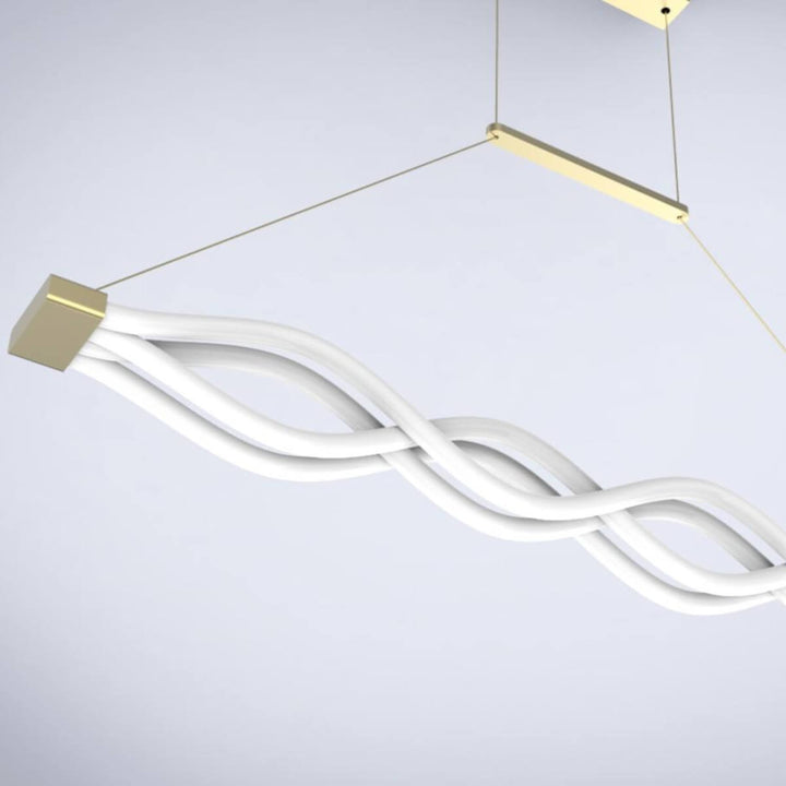 Detail view of Ribbon Light LED gold chandelier in elegant Australian interior – intricate craftsmanship and glowing LEDs