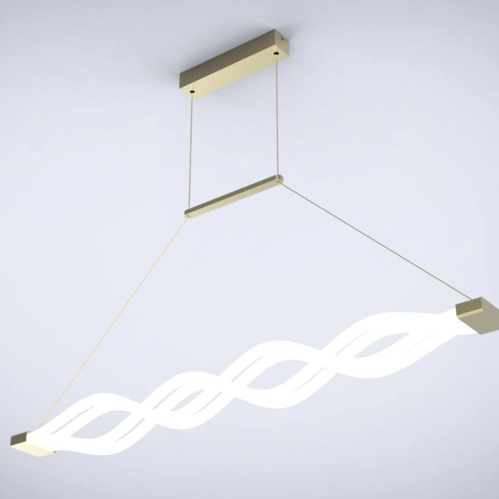 Bottom view of Ribbon Light LED gold chandelier in elegant Australian interior – intricate design with warm illumination