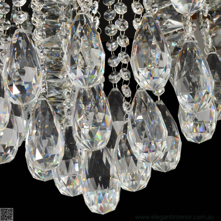 Close-up detail view of Rihanna LED gold chandelier showcasing intricate crystal and metal craftsmanship