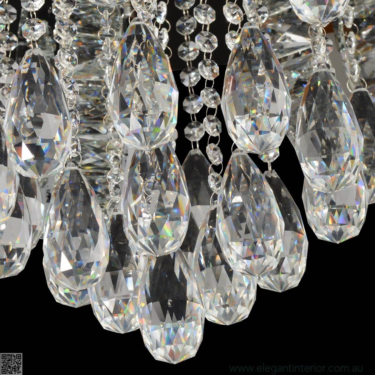 Close-up detail view of Rihanna LED gold chandelier showcasing intricate crystal and metal craftsmanship