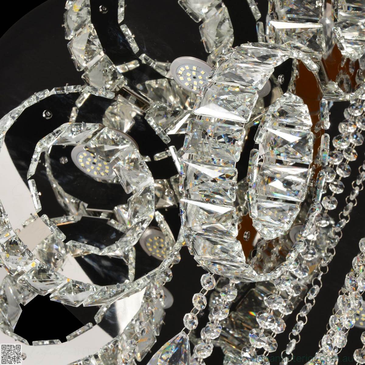 Detailed view of Rihanna LED gold chandelier featuring elegant crystal accents and golden metal finish