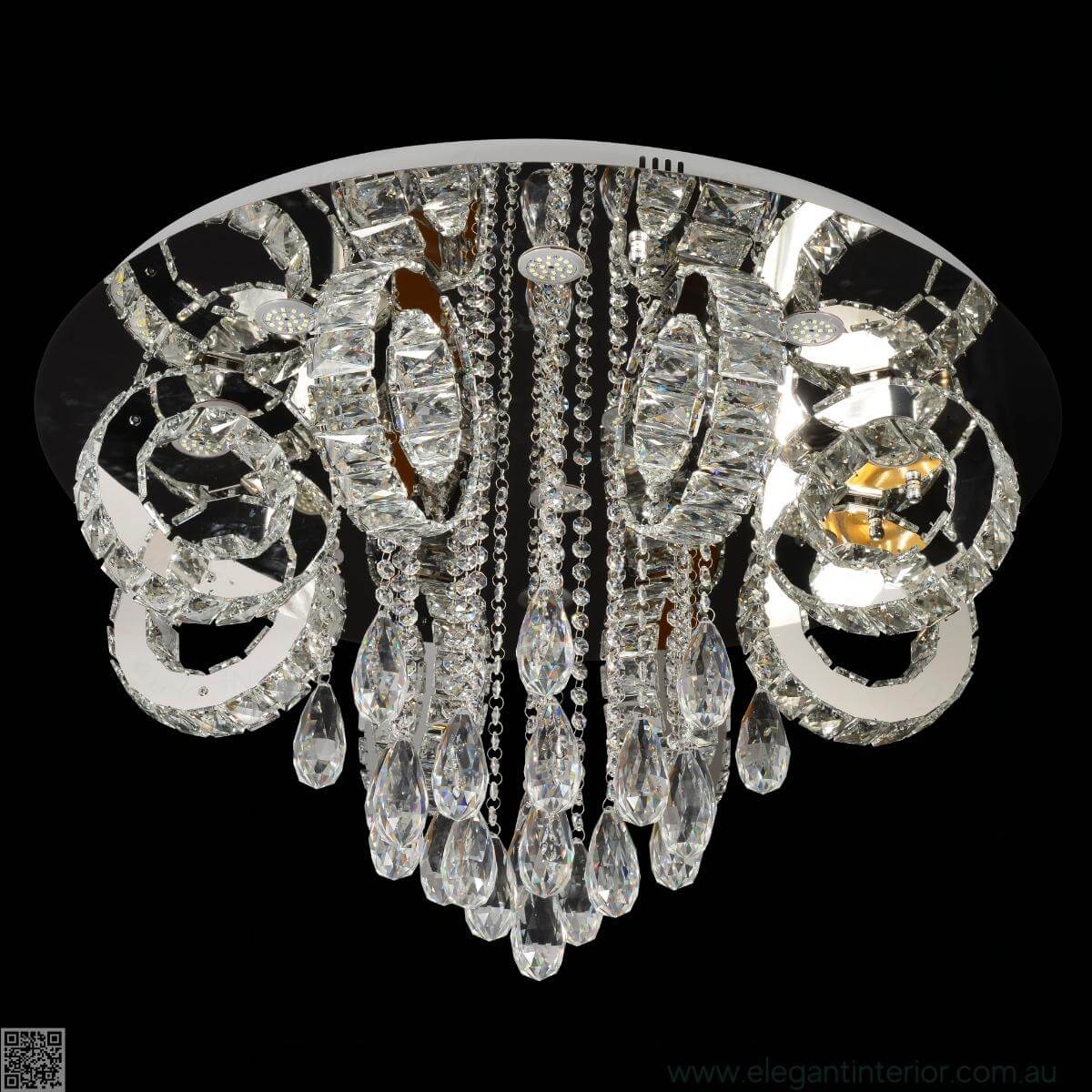 Front view of Rihanna LED gold chandelier with luxurious crystal design and elegant gold finish