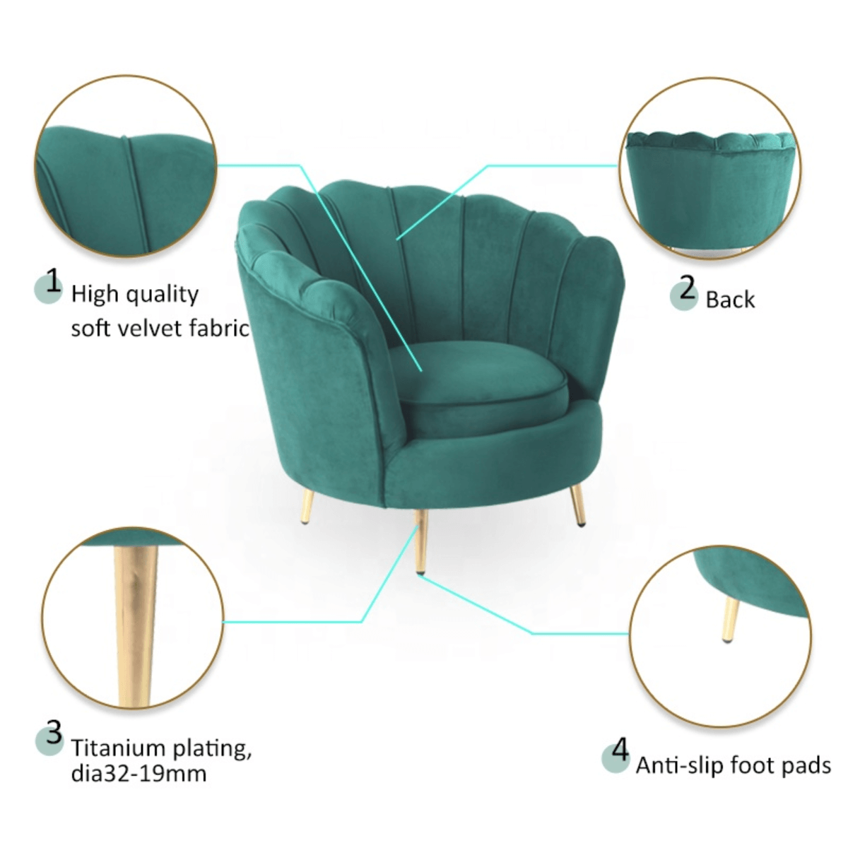 Rio-Velvet Modern Sofa (1 Seater) 14