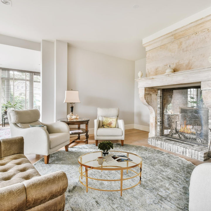 Rose luxury coffee table in living room – elegant design with glass top and gold base, perfect for stylish interiors