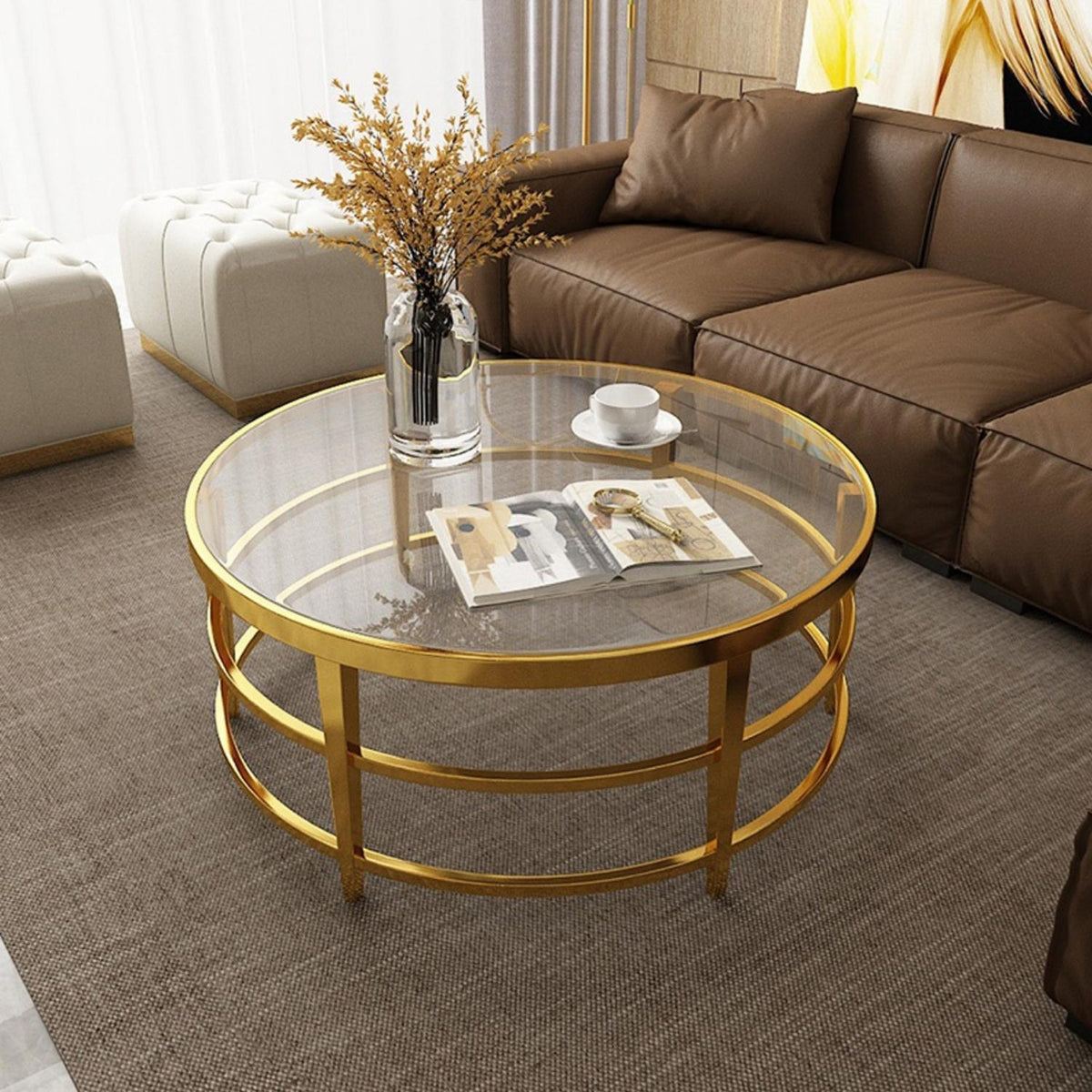 Rose-Luxury Glass Coffee Table Gold Base- Elegant Interior Australia
