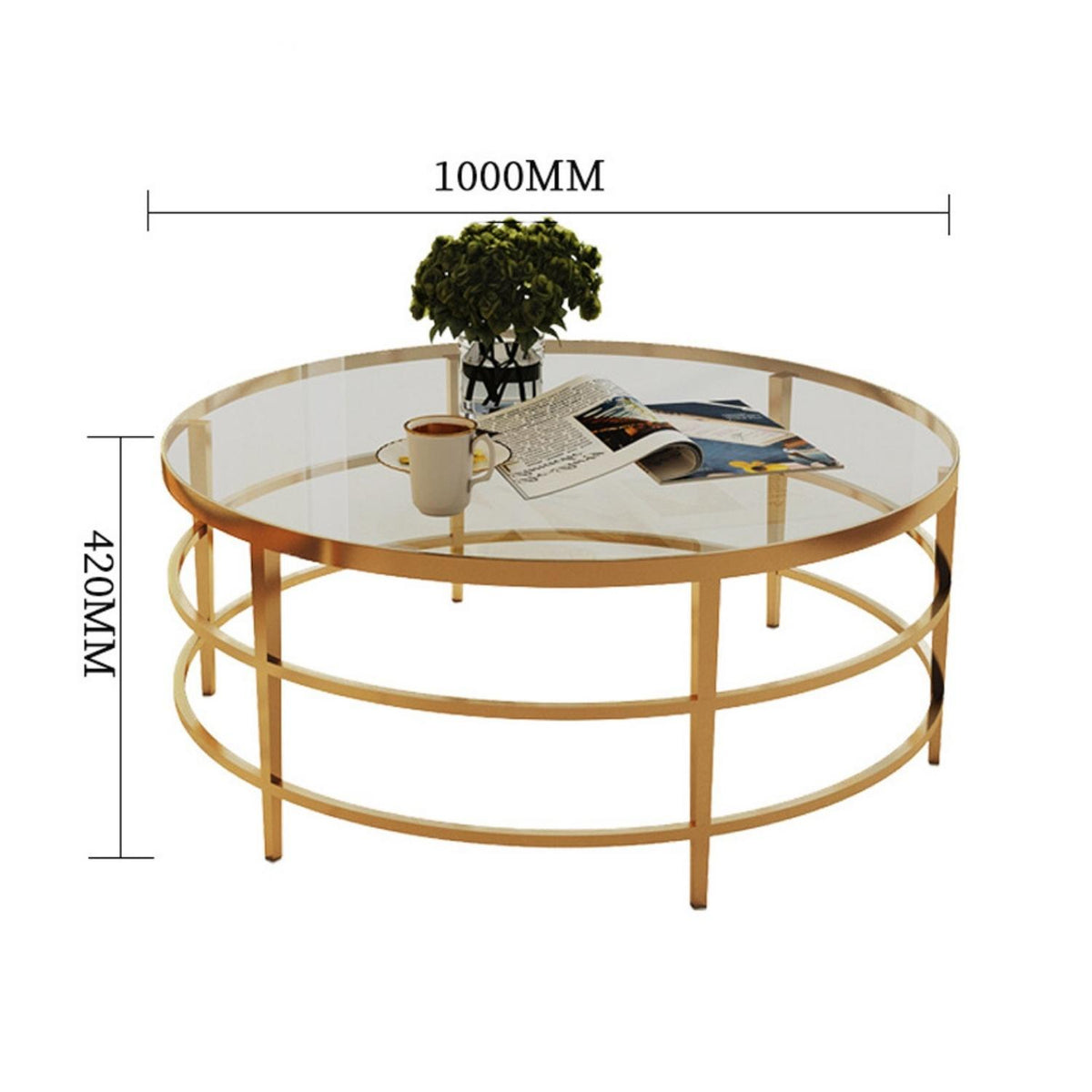 luxury coffee table with elegant design and detailed dimensions in a stylish interior setting