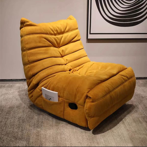 Side angle view of yellow rotational recliner armchair showcasing modern comfort design