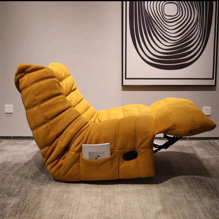 Side view of yellow rotational recliner armchair in Australia showcasing bright color and comfort