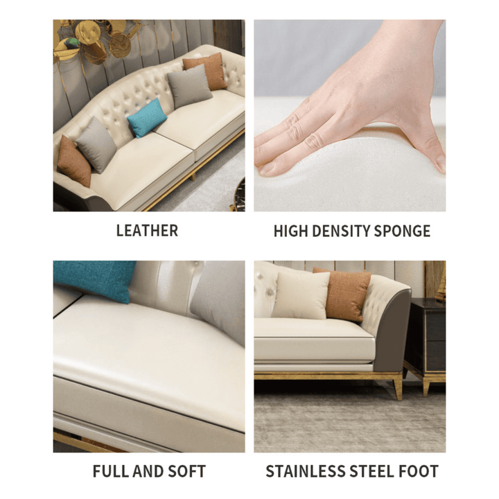 Sara Leather 3-Seater Sofa in Australia – High Density Sponge, Soft Leather, Stainless Steel Feet
