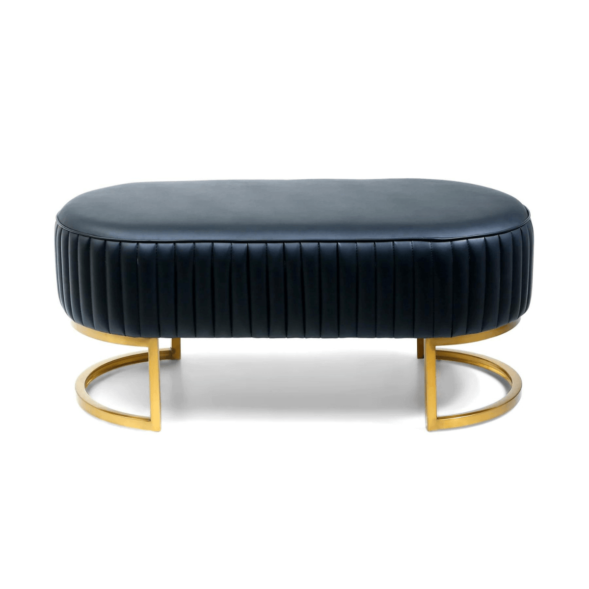 Shell Leather Oval Bench with Golden Half-moon Base 8