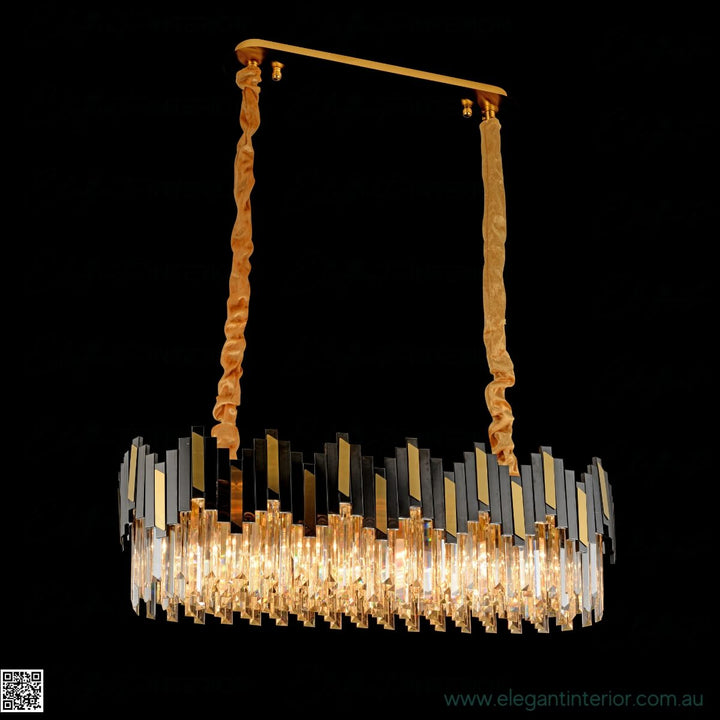 Sophia black and gold chandelier illuminated – elegant lighting fixture with warm glow and luxurious metallic finish