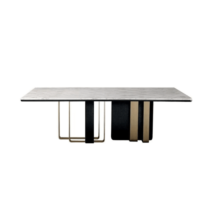 Front view of steel dining table in Australia, modern industrial design with sturdy metal base