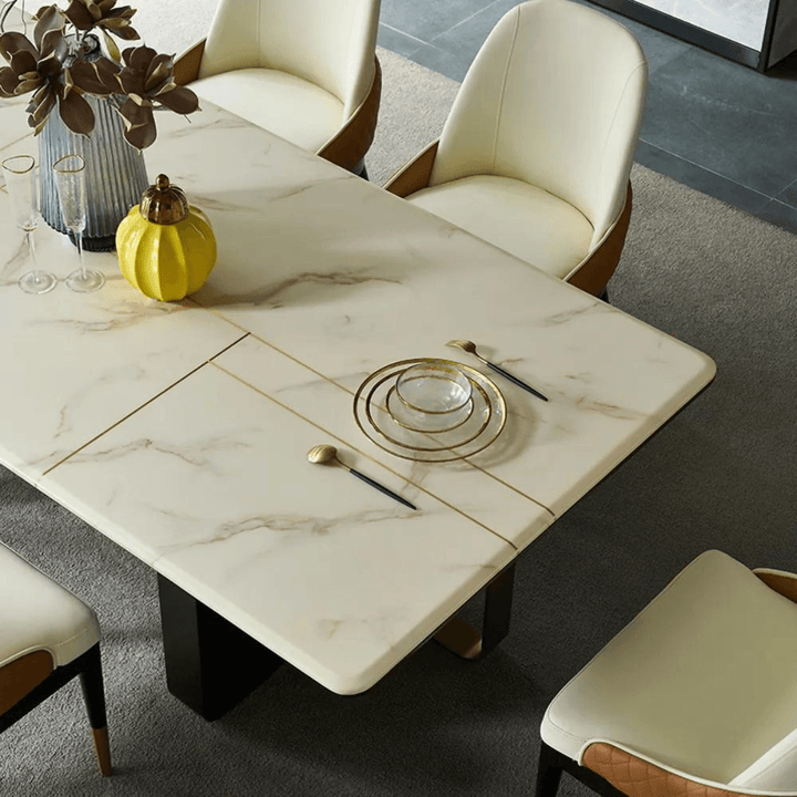 Top view of steel dining table in Australia, showcasing sleek surface and modern design.