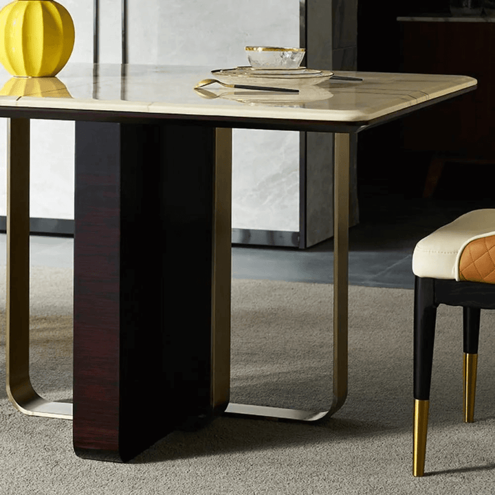 Side view of steel dining table in Australia, featuring sturdy frame and contemporary design