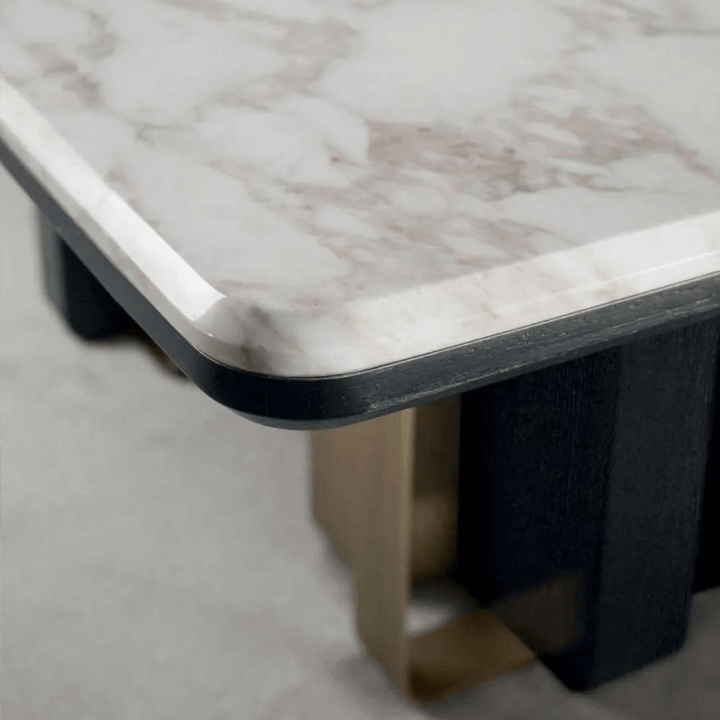 Detail view of steel dining table corner in Australia, showcasing smooth edges and fine finish