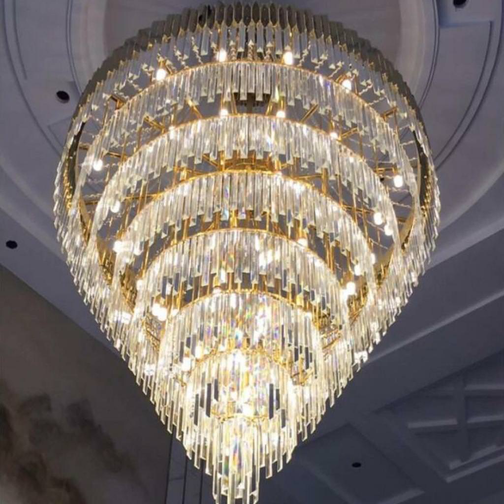 Bottom view of Tara chandelier in elegant Australian interior – detailed crystal arrangement with luxurious lighting design
