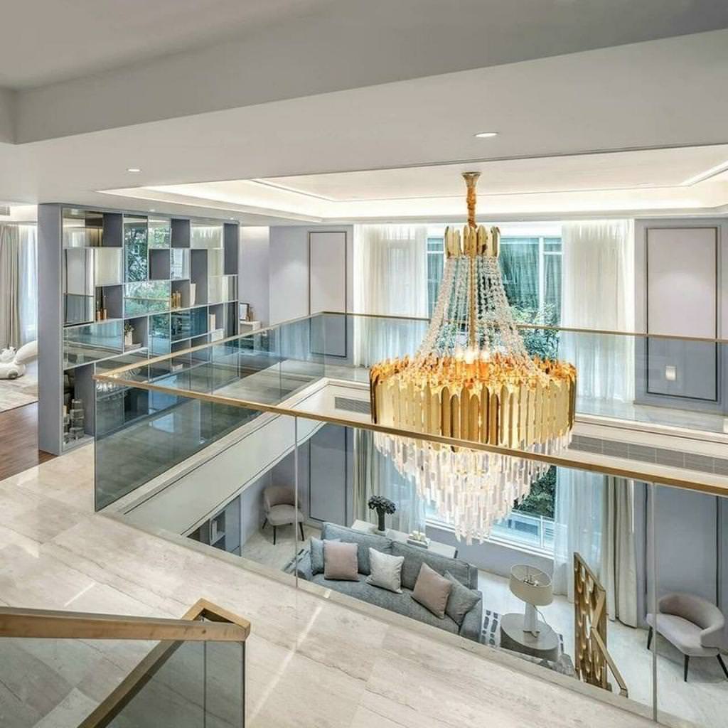 Tara chandelier in elegant Australian duplex interior – grand, luxurious lighting enhancing the spacious ambiance