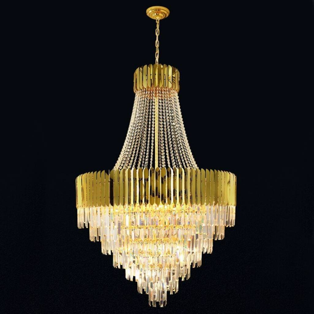 Front view of Tara chandelier in elegant Australian interior – luxurious lighting with sparkling crystals and elegant design