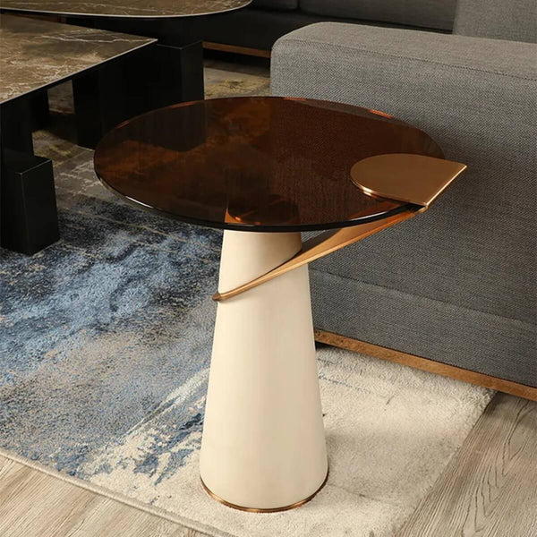 Front view of tempered glass side table – modern compact design with clear glass top and sturdy base