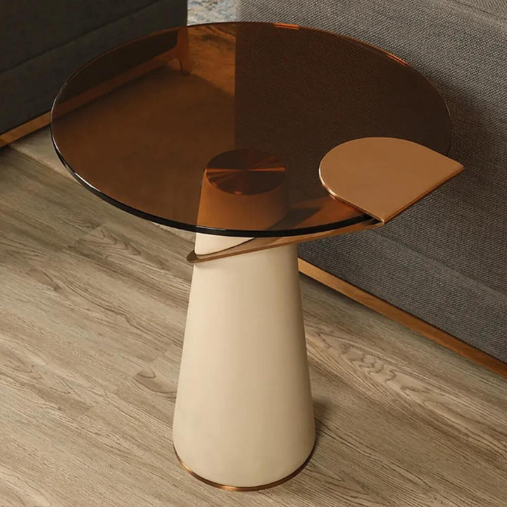 Top view of tempered glass side table – sleek modern design with clear glass surface and minimalist frame