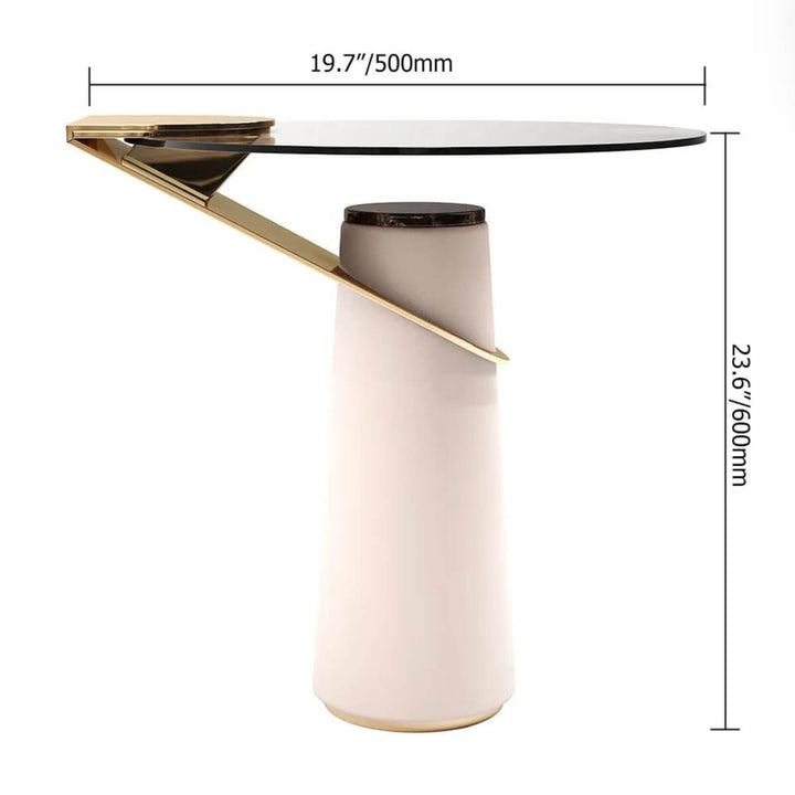 Dimensions of tempered glass side table – size specifications for modern table with clear glass top and sturdy base