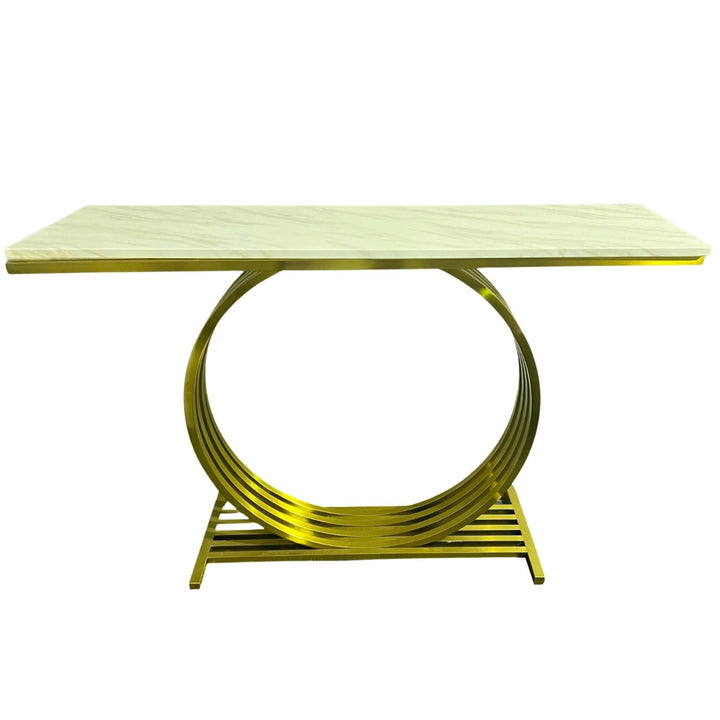 Front view of Trent console table with black marble top in an elegant interior setting