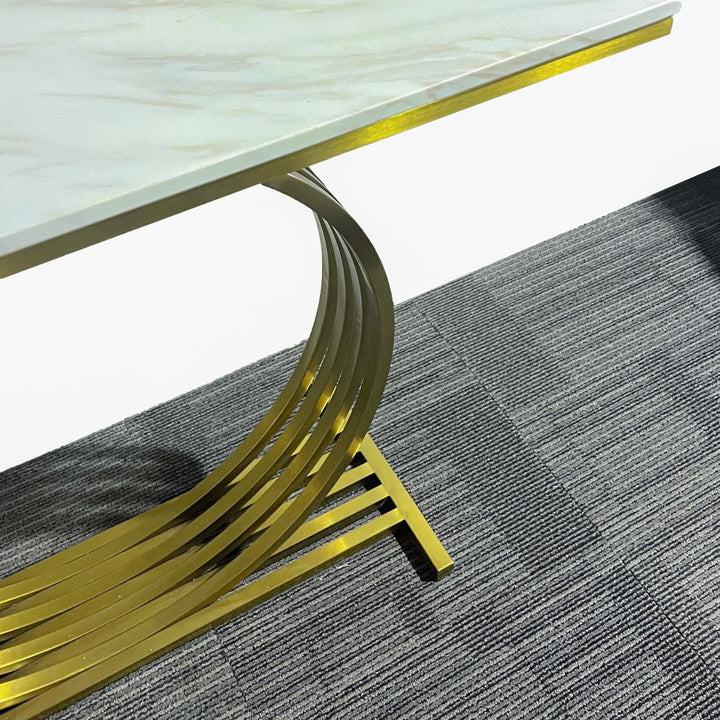 Close-up view of Trent console table with black marble top in an elegant interior setting
