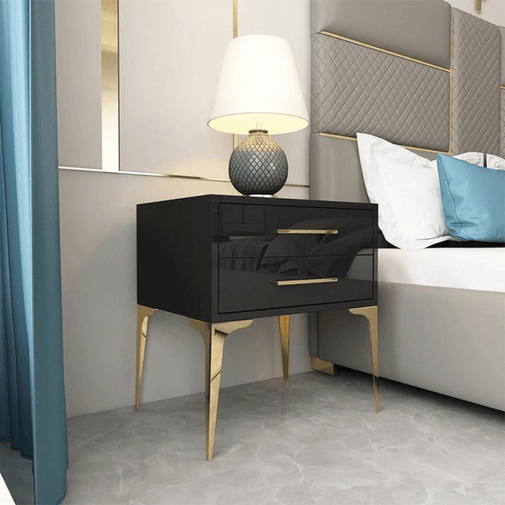 Side view of Tulip bedside table in Australia, showcasing sleek modern bedroom furniture