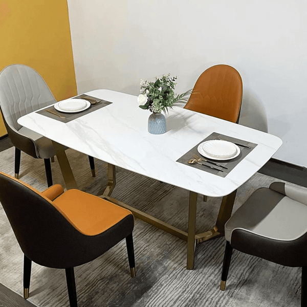 White Gold Stone Top Dining Table in Australia – Top View of Elegant and Modern Dining Table