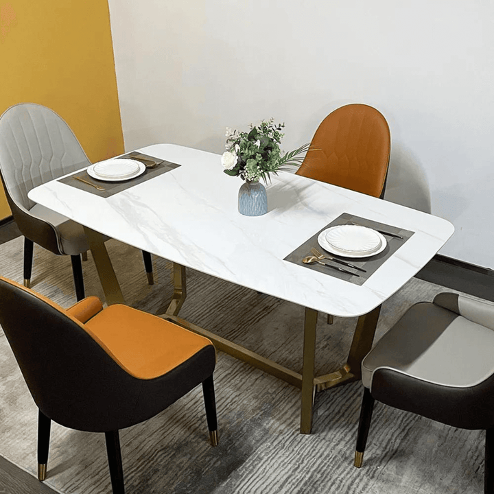 White Gold Stone Top Dining Table in Australia – Top View of Elegant and Modern Dining Table