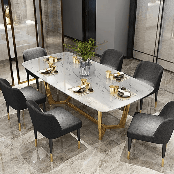 White Stone Top Gold Base Dining Table | Elegant Interior