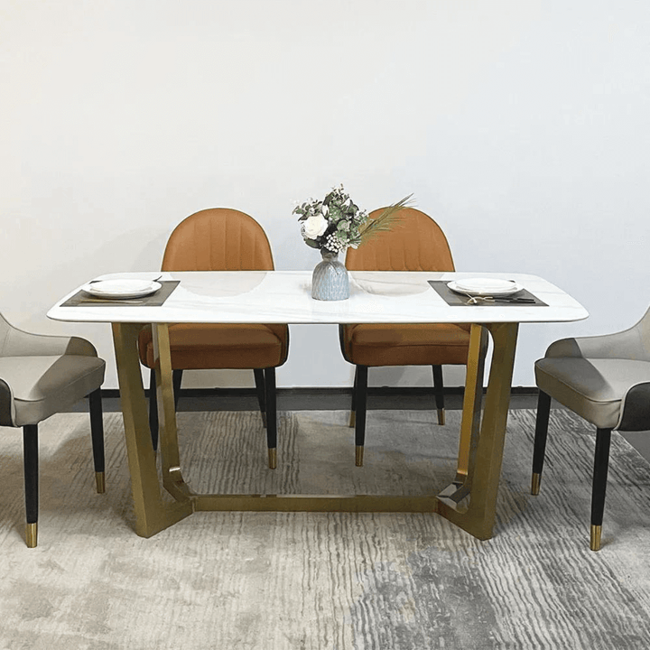 White Gold Stone Top Dining Table in Australia – Front View of Elegant Modern Dining Table