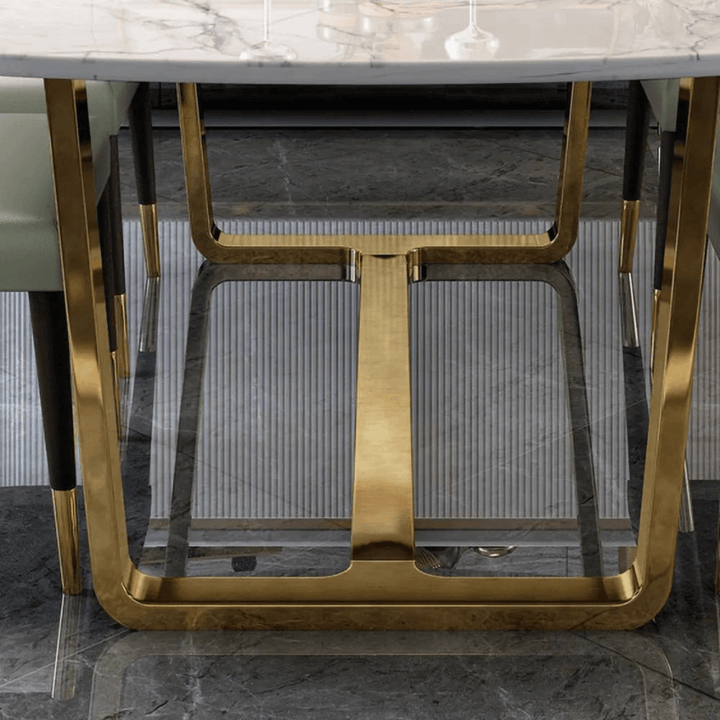 White Gold Stone Top Dining Table in Australia – Side Close-Up View of Elegant Design