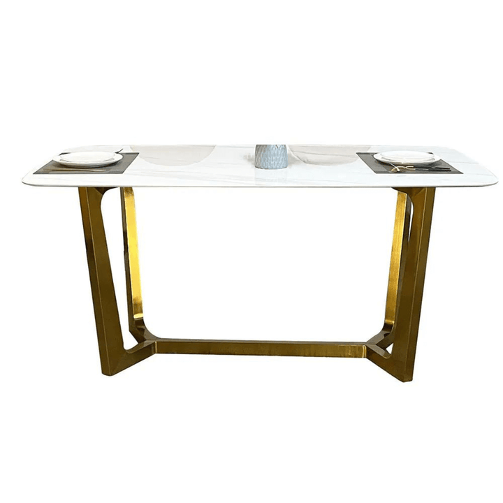 White Gold Stone Top Dining Table in Australia – Side View of Elegant and Modern Dining Table