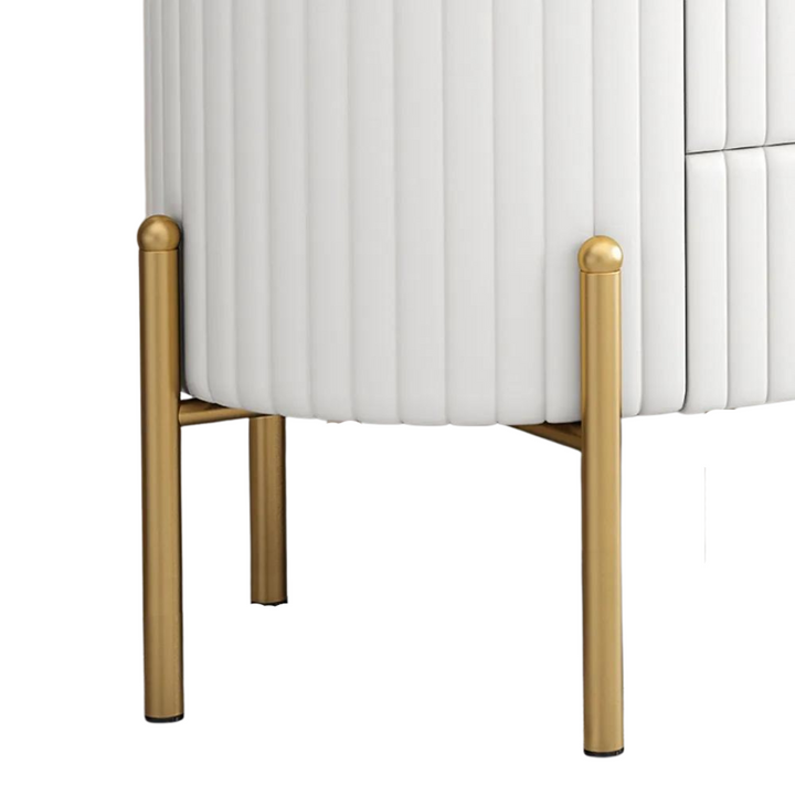 White oval coffee table with storage in Australia featuring elegant golden legs – stylish and modern design