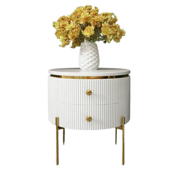 Front complete view of white round coffee table with storage in Australia – modern, stylish, and functional design
