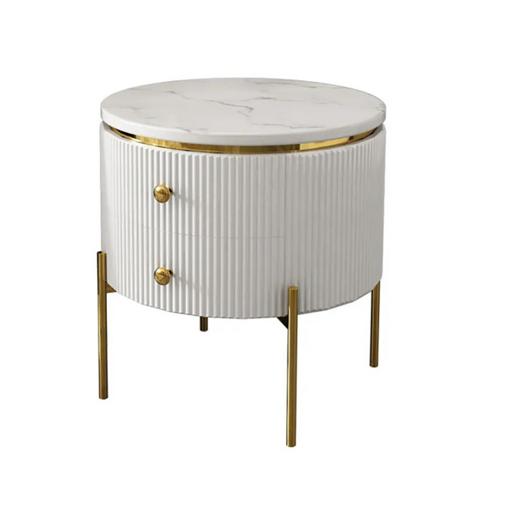 Front view of white round coffee table with storage in Australia – sleek, modern design with ample storage