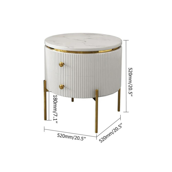 White round coffee table with storage in Australia – measurement view showcasing dimensions and size