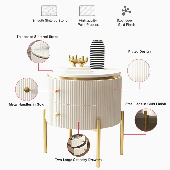 Parts view of white round coffee table with storage in Australia – detailed components of modern design