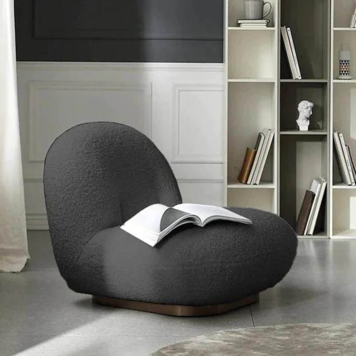Side view of wool accent armchair in Australia showcasing cozy texture and modern design