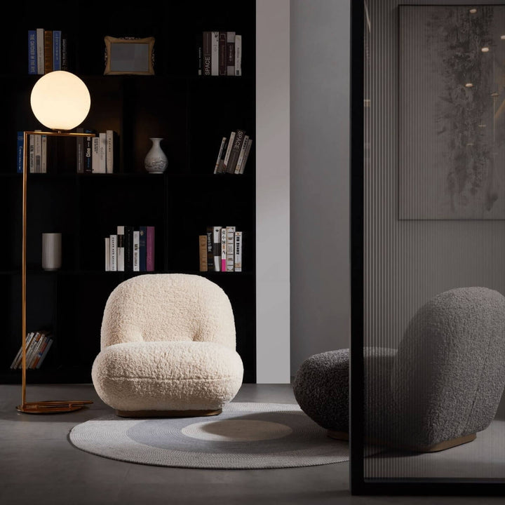 Front view of wool accent armchair in Australian living room showcasing cozy modern design