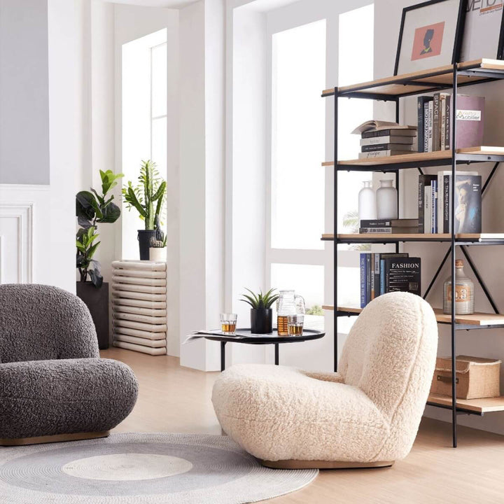 Side view of wool accent armchair in Australia highlighting cozy texture and modern design